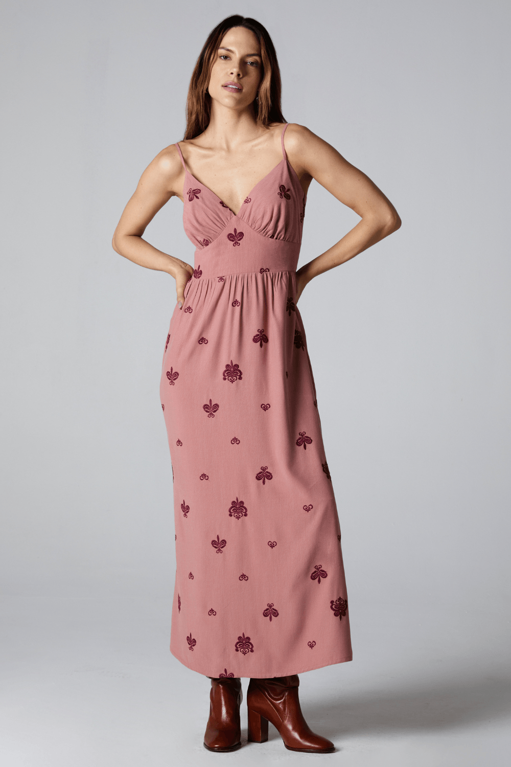 VESTIDO LONGO BORDADO-ROSE P - ROSE - 314943